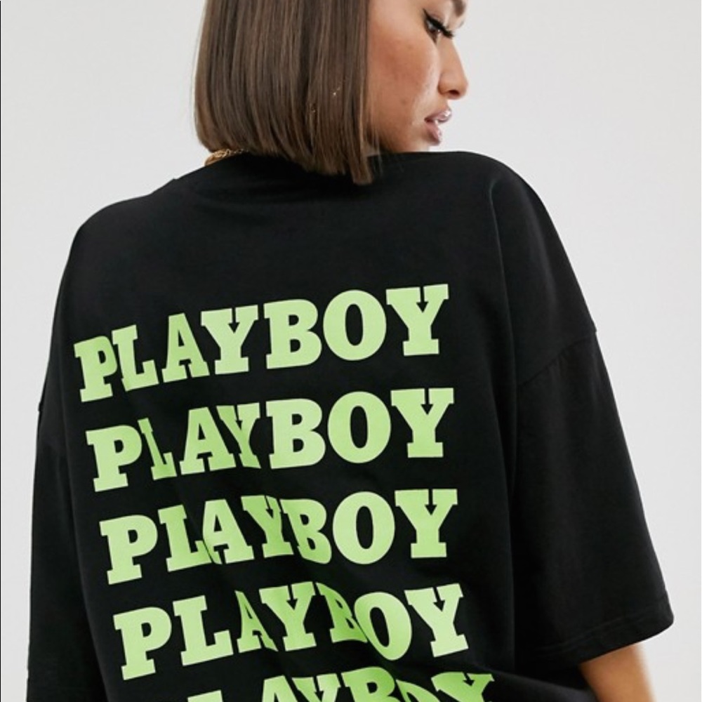 PLAYBOY x MISSGUIDED BLACK / GREEN T SHIRT DRESS